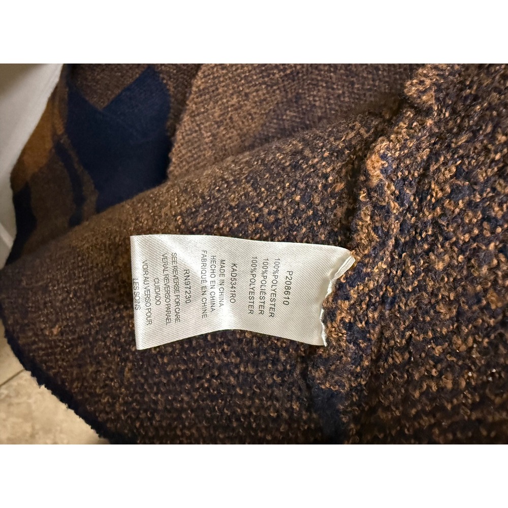 Absolutely Famous Brown Navy Plaid Hooded Open Front Cardigan Sweater 2X Plus - Picture 6 of 6